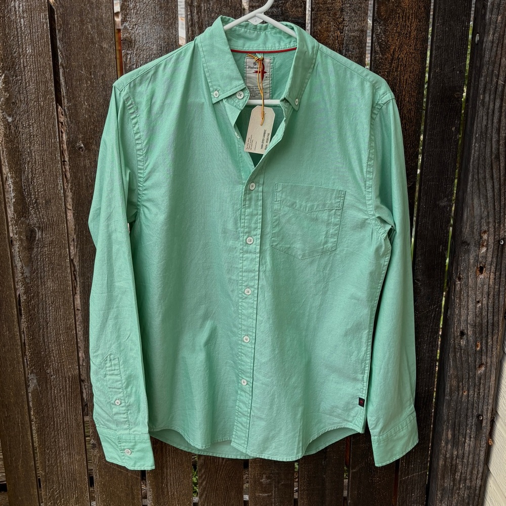 Relwen Men’s Yarn Dyed Cambric 100% Cotton Button Down Shirt NWT Mint Green